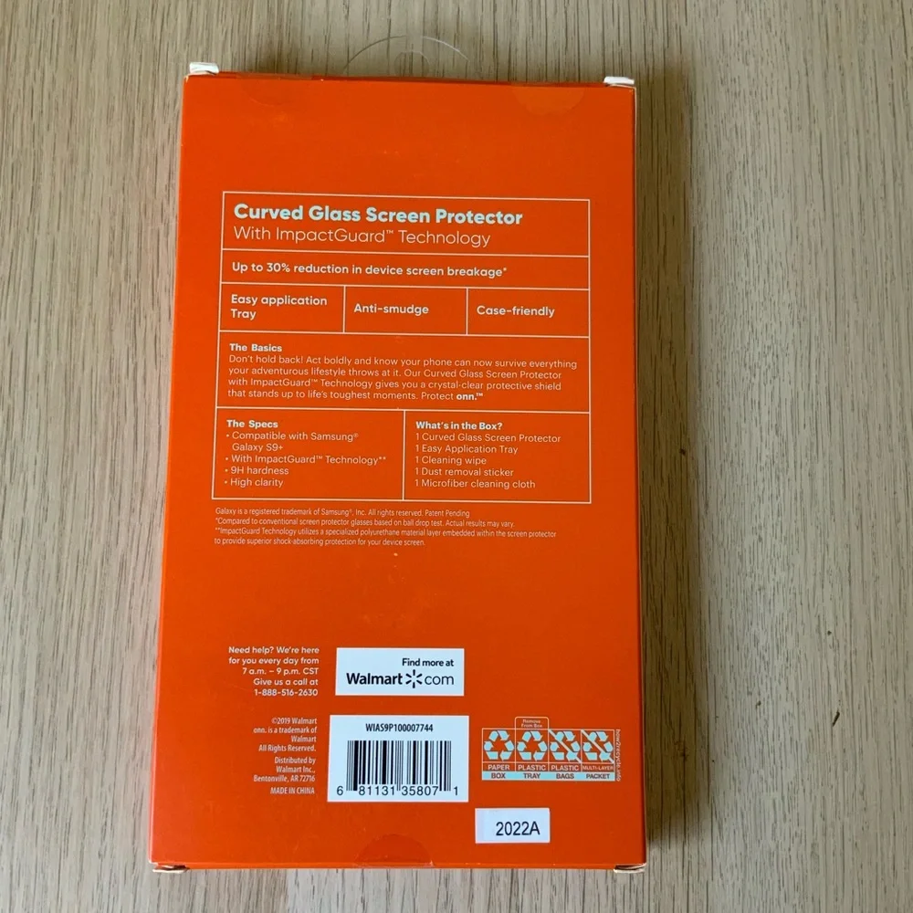 2/$10 Onn. Curved Glass Screen Protector For Samsung Galaxy S9+
